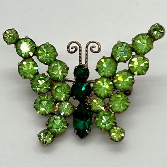 Vintage Juliana Butterfly Brooch D&E Rhinestone UV Glow 1960s Mid Century Insect - Picture 3 of 11
